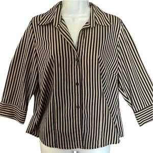 Vintage NOTATIONS  collared neck tan and black striped‎ blouse